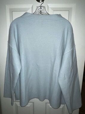 Eileen Fisher Crewneck Sweater Womens Size L Boucle Boxy Merino wool  Blue